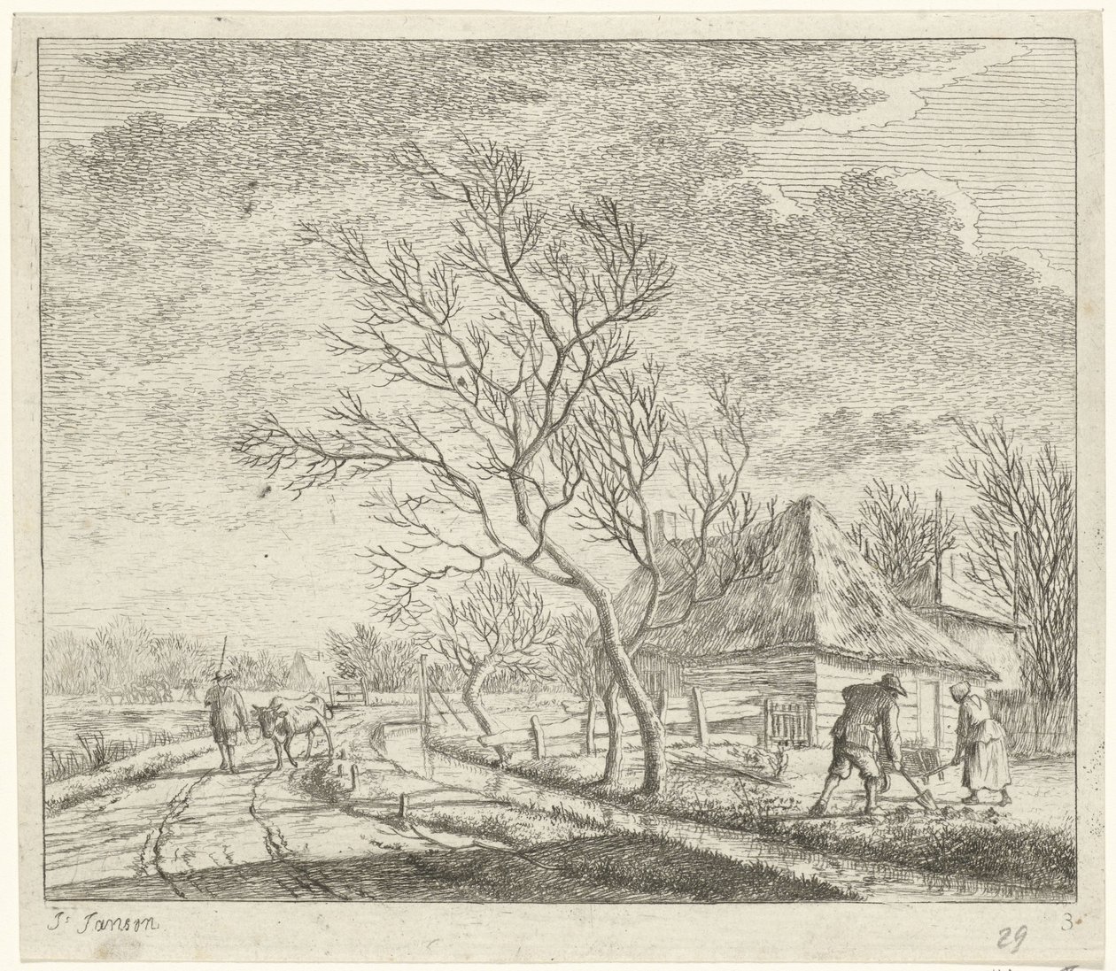 Landschap met boerderij en akker door Johannes Janson