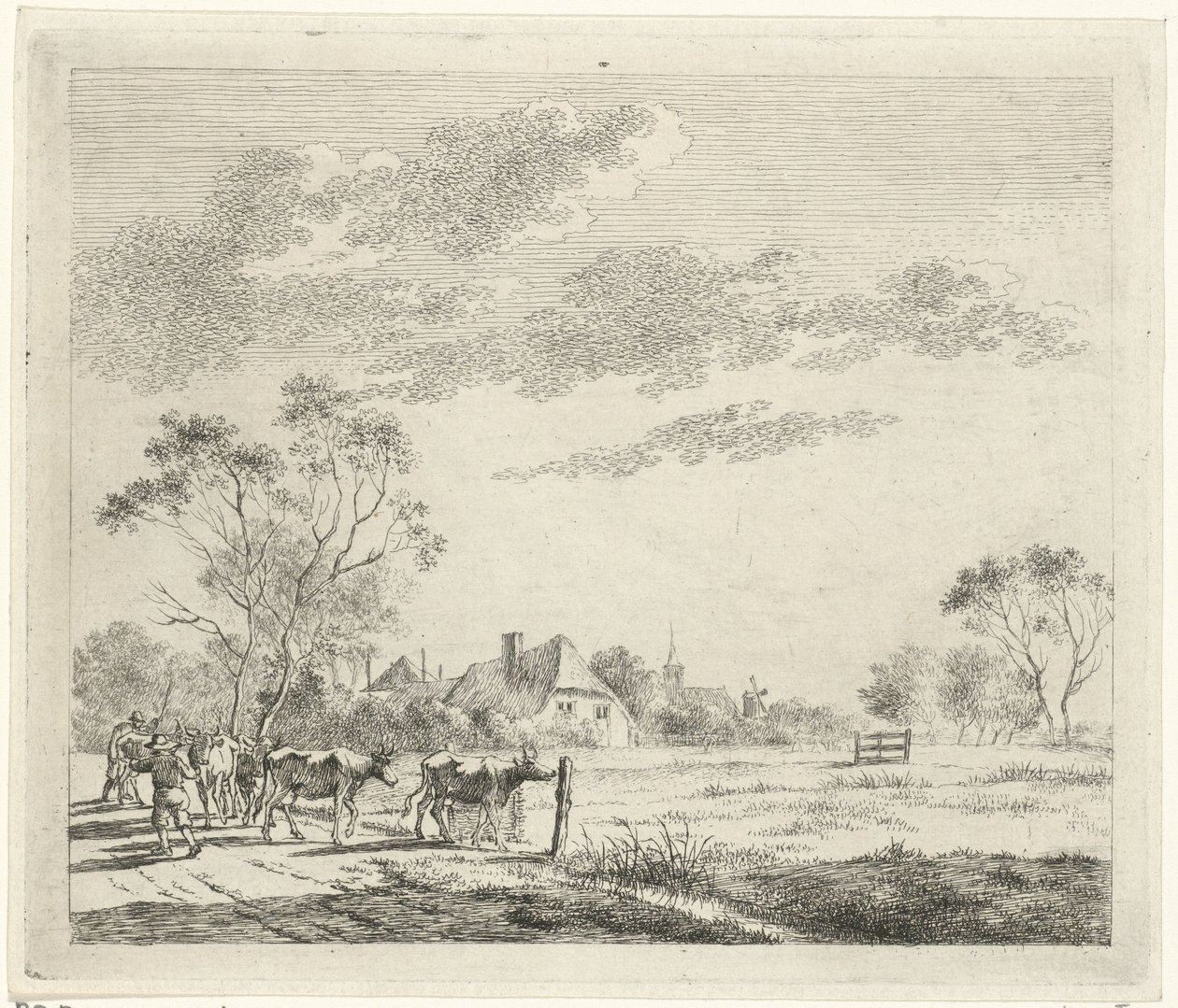 Landschap met boerderij en koeien door Johannes Janson