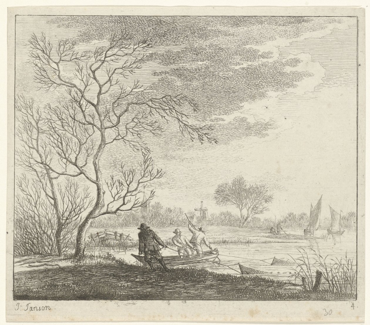 Landschap met vissers door Johannes Janson