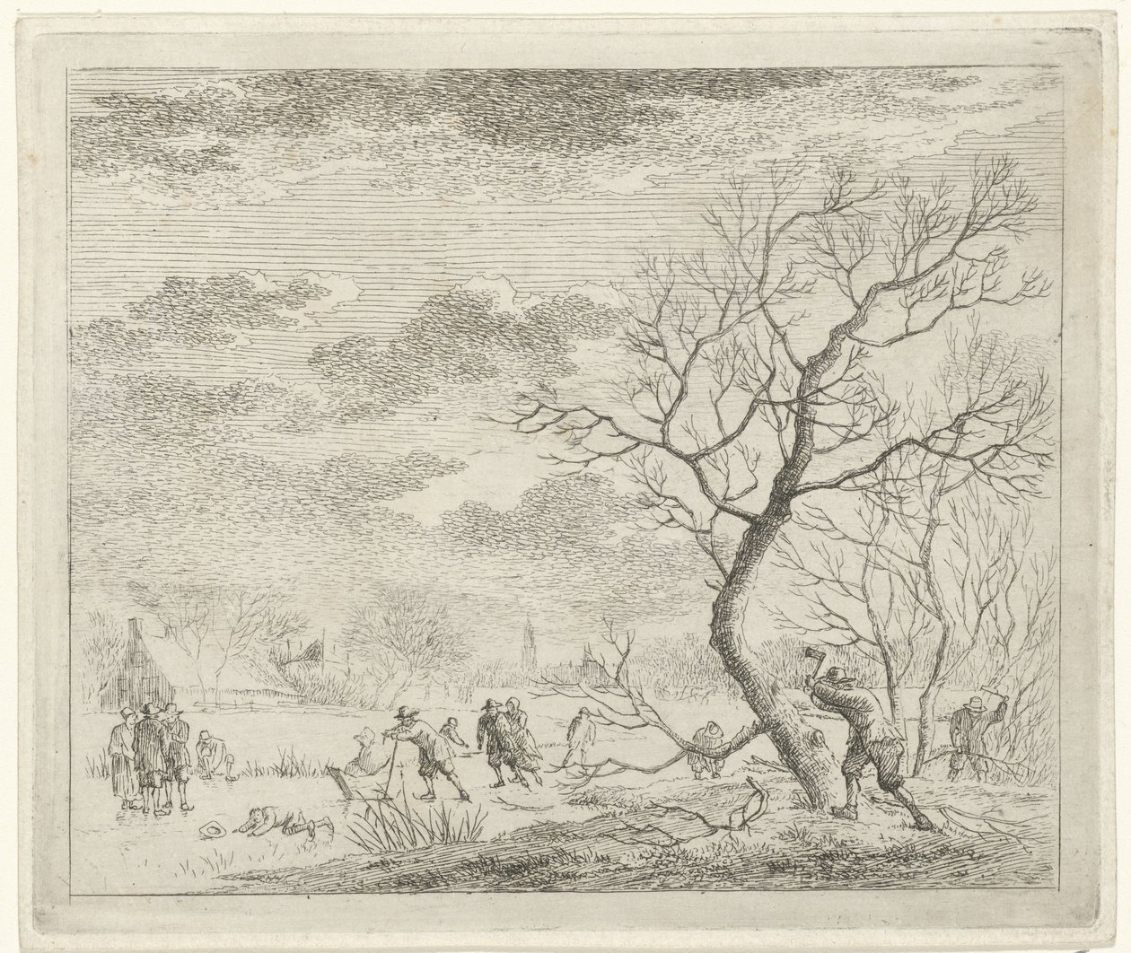 Winterlandschap met schaatsers door Johannes Janson