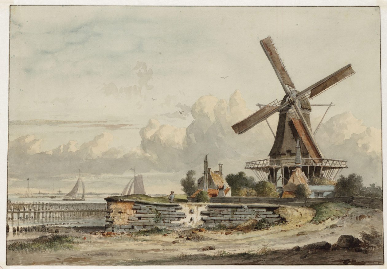 Bolwerk het Blauwhoofd met molen De Bok door Johannes Jelgerhuis