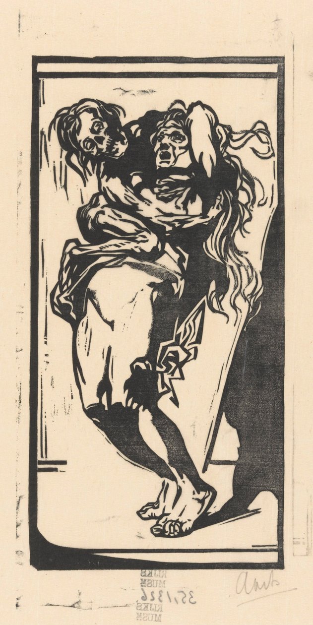De Dood en een vrouw door Johannes Josephus Aarts (signed by artist)