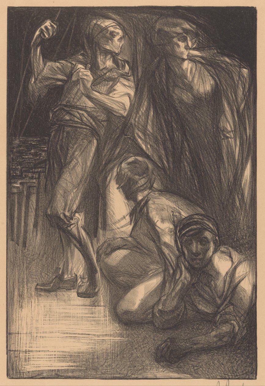 De Dood met twee mannen en een vrouw door Johannes Josephus Aarts (signed by artist)