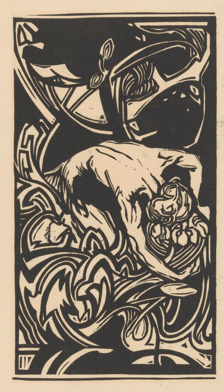 Knielende figuur tussen planten door Johannes Josephus Aarts