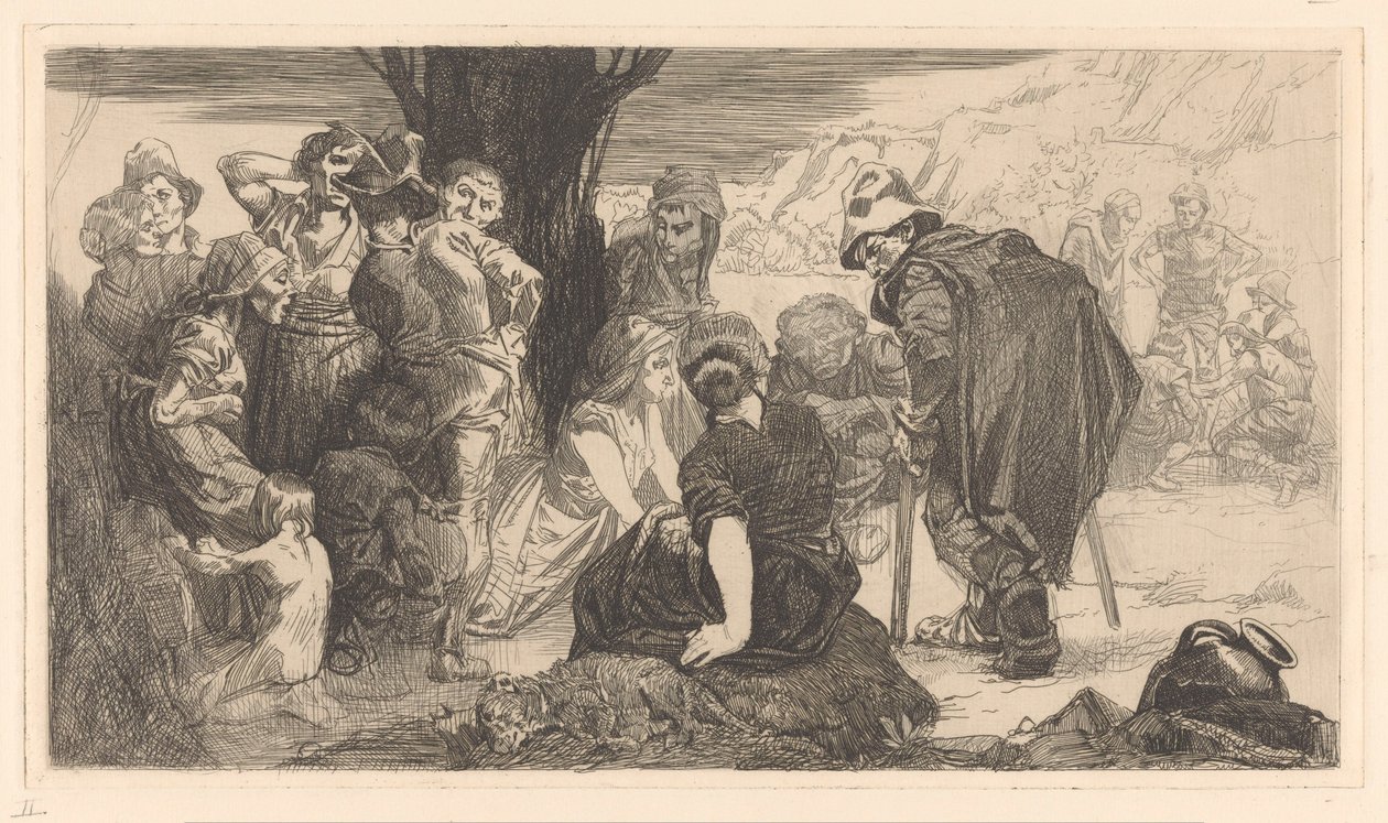 Mannen, vrouwen en kinderen bij een boom door Johannes Josephus Aarts