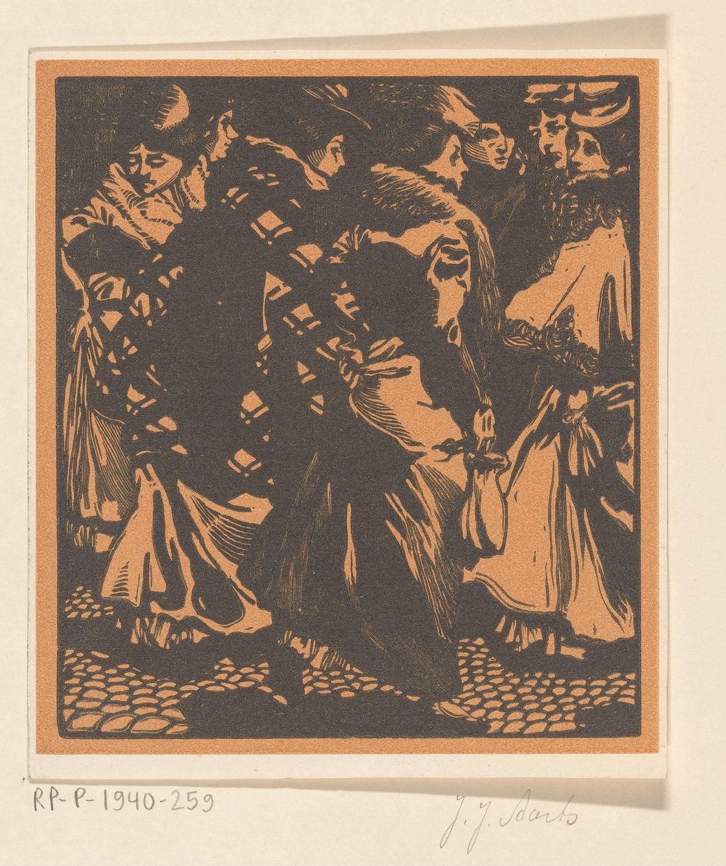 Zeven vrouwen op straat door Johannes Josephus Aarts