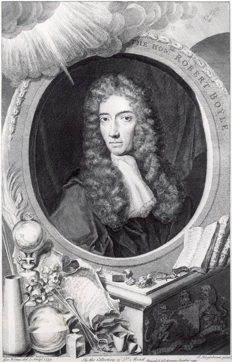 Portret van de Eerwaarde Robert Boyle (1627-91) gegraveerd door George Vertue (1684-1756) 1749 door Johannes Kerseboom