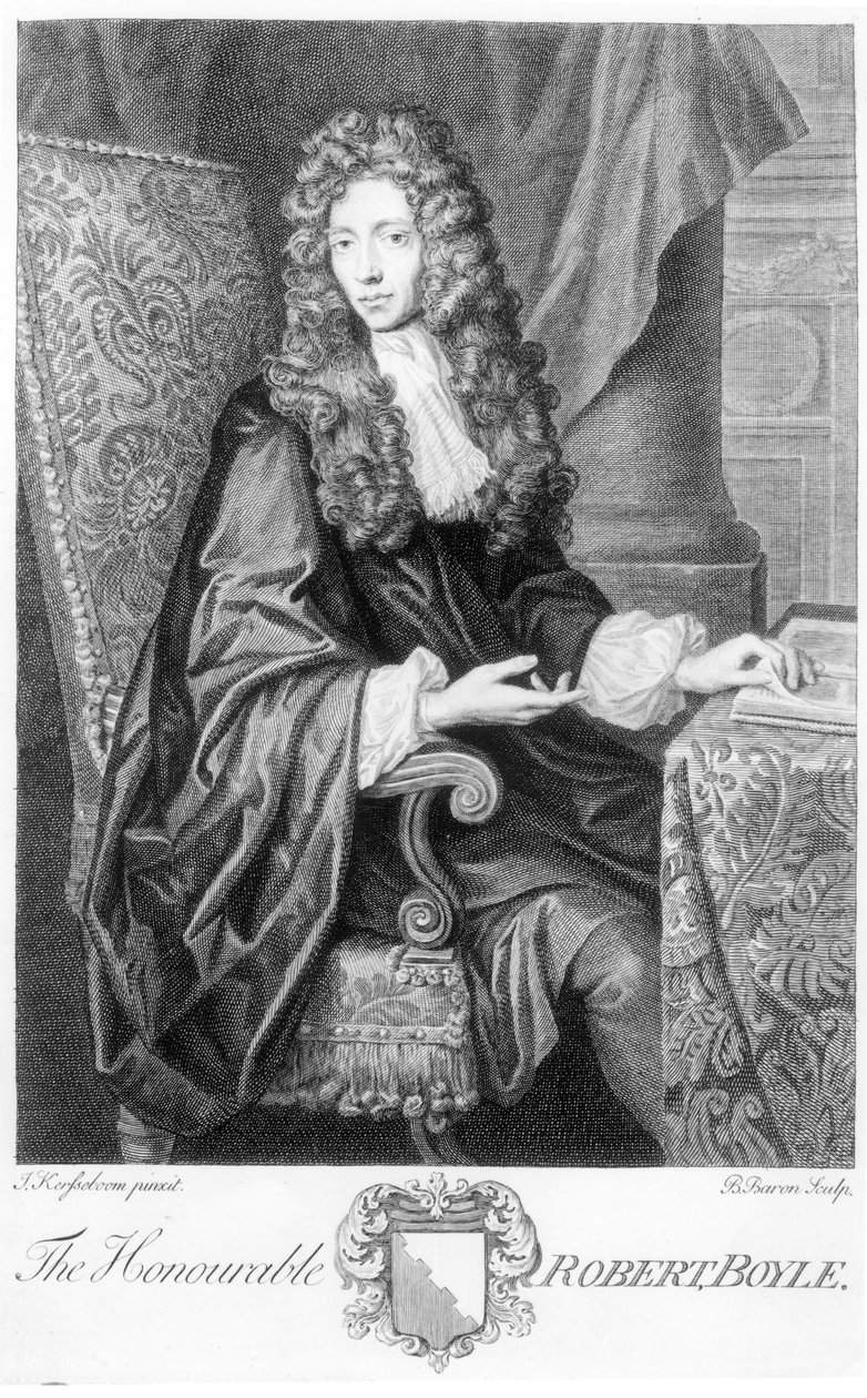 De Eerwaarde Robert Boyle (1627-91) gegraveerd door B. Baron door Johannes Kerseboom