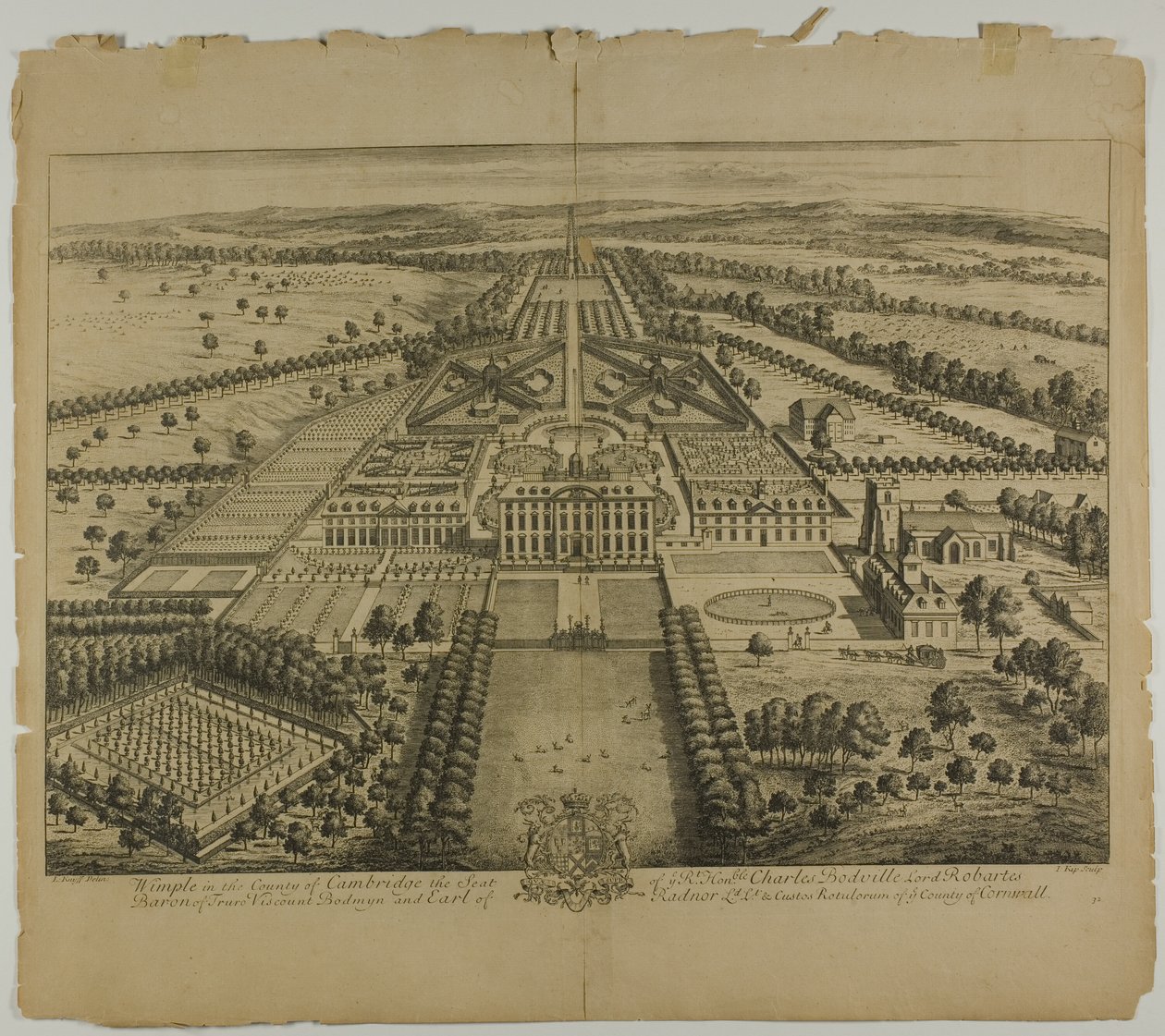 Wimple in het Graafschap Cambridge, plaat 32 uit Britannia Illustrata door Johannes Kip