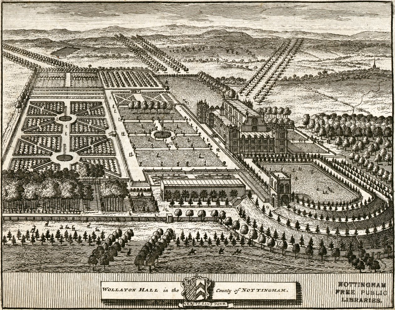 Wollaton Hall en Park Nottingham, Nottinghamshire, c1707 door Johannes Kip