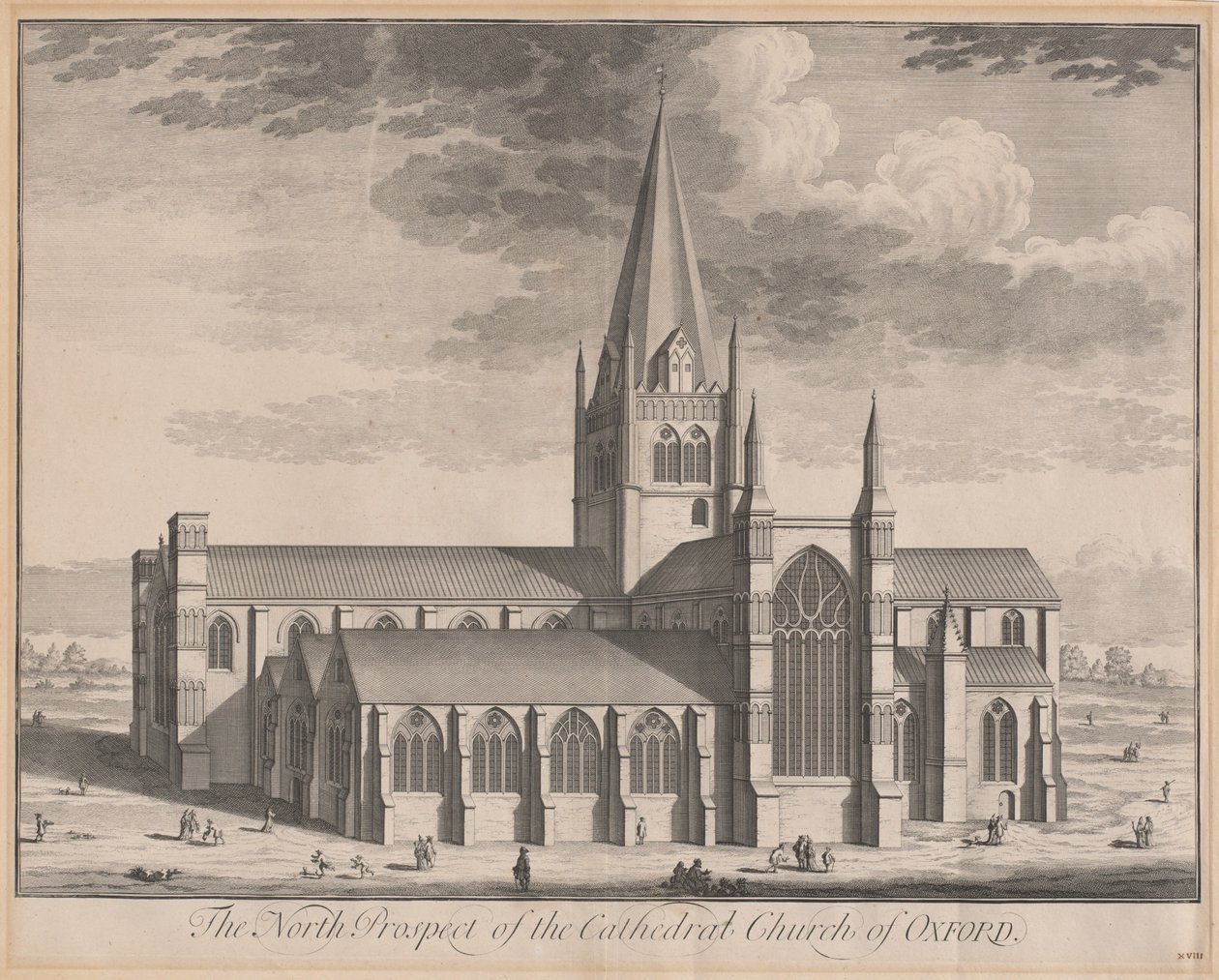 Het Noordelijke Uitzicht van de Kathedraal van Oxford door Johannes Kip, after Leendert Knijff