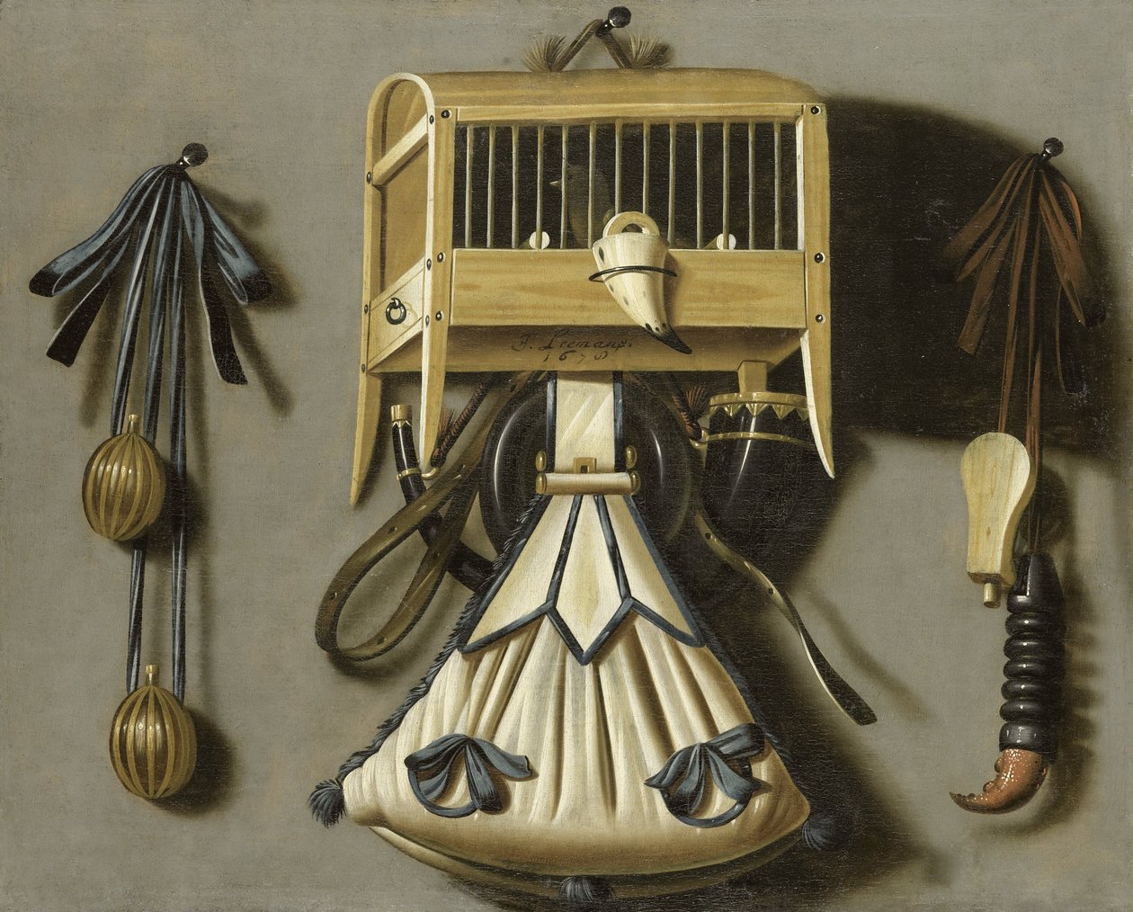 Stilleven met jachtgerei door Johannes Leemans
