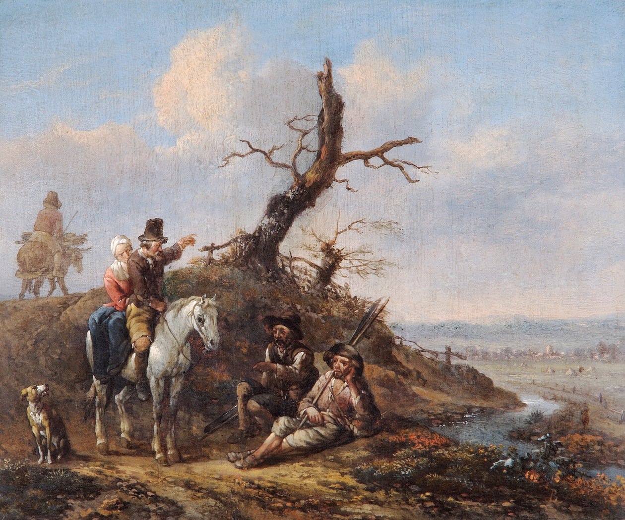 Landschap met Rustende Reizigers en Paar te Paard, 17e eeuw door Johannes Lingelbach