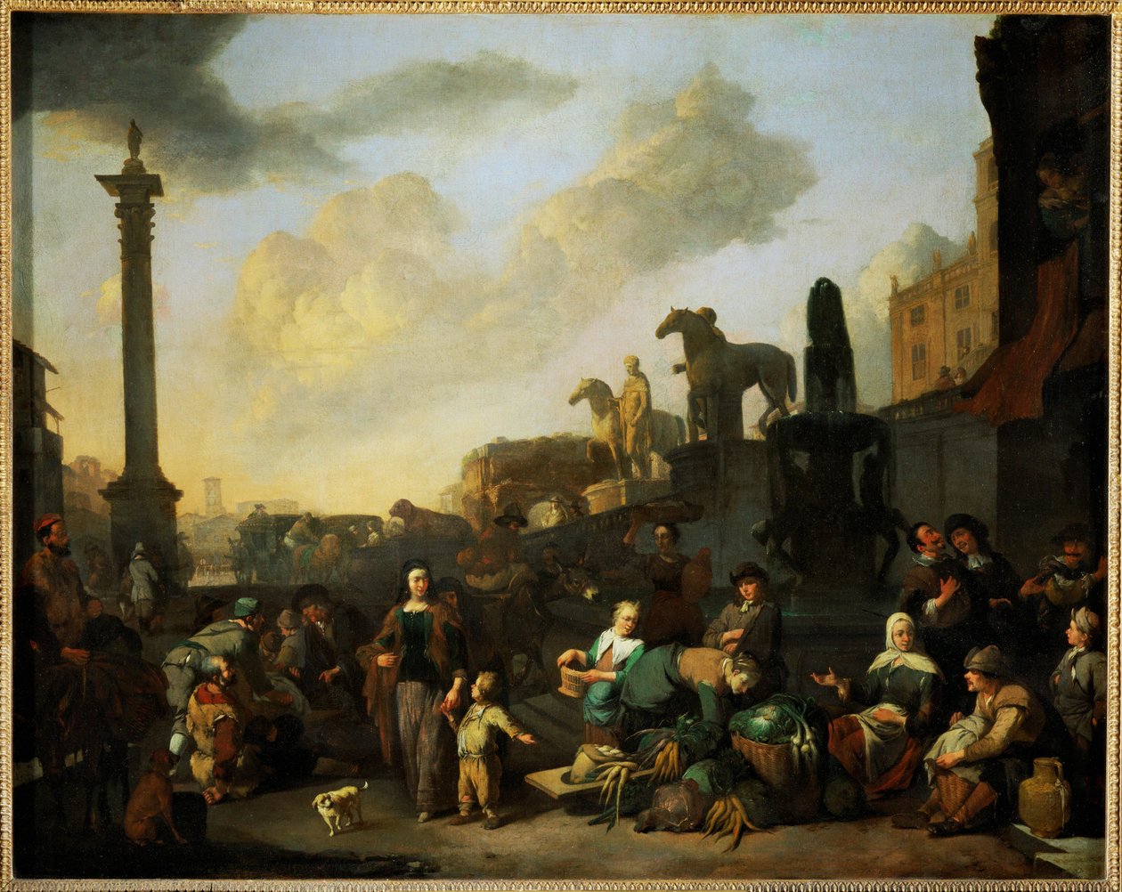 Kruidenmarkt in Rome - De kruidenmarkt in Rome ... door Johannes Lingelbach