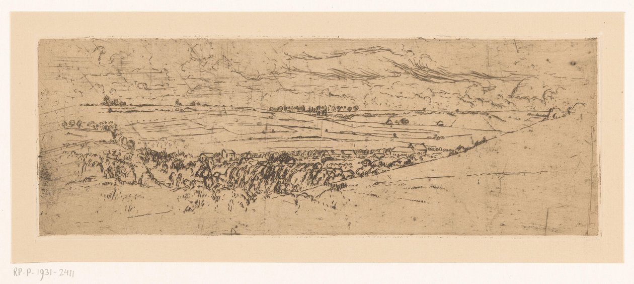 Glooiend landschap met dorp door Johannes Löhr