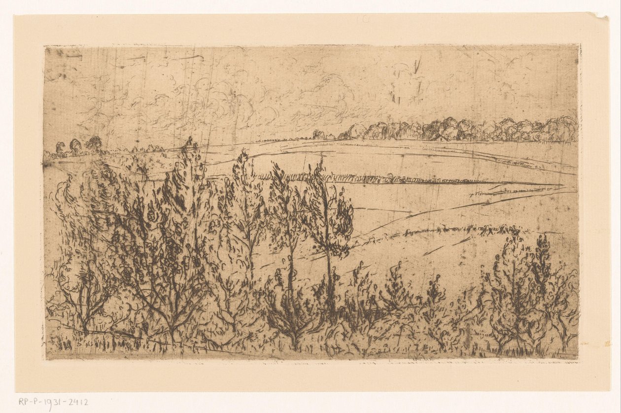 Landschap met velden en bomen door Johannes Löhr