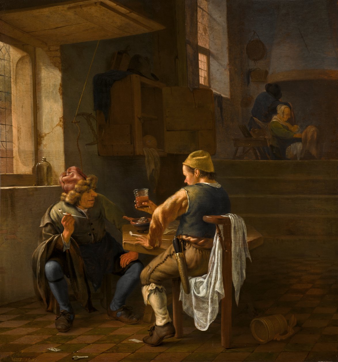 Een taverne met rokende en drinkende boeren door Johannes Natus