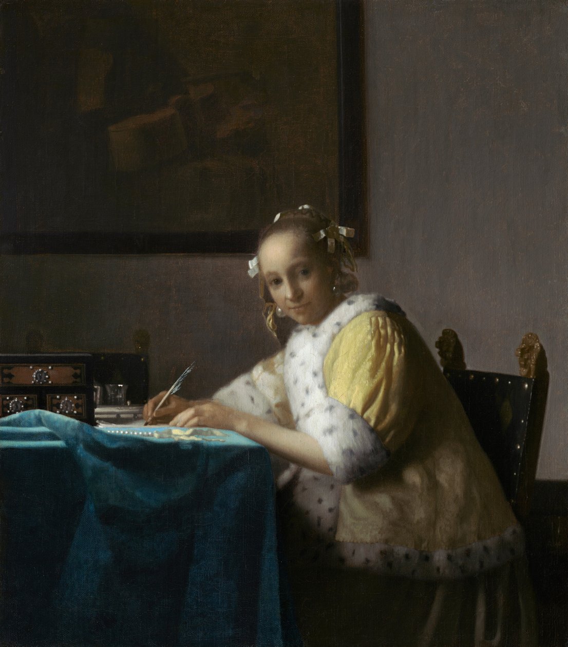 Eine Dame schreibt door Johannes Vermeer