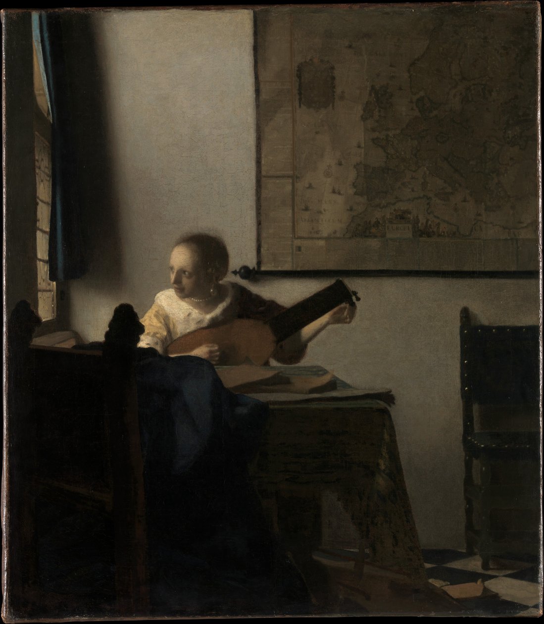 Junge Frau mit Laute door Johannes Vermeer