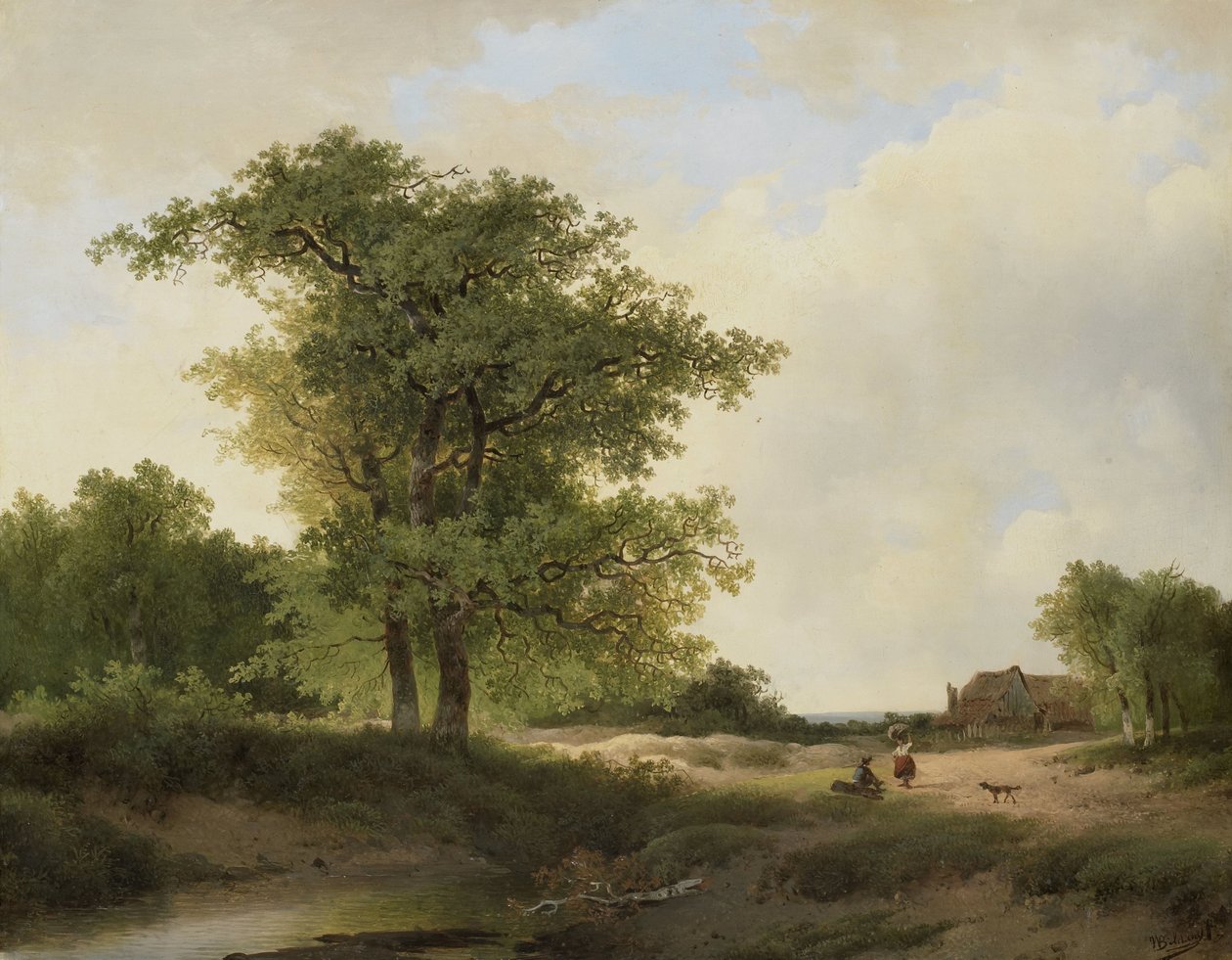 Landschap met boerderij door Johannes Warnardus Bilders