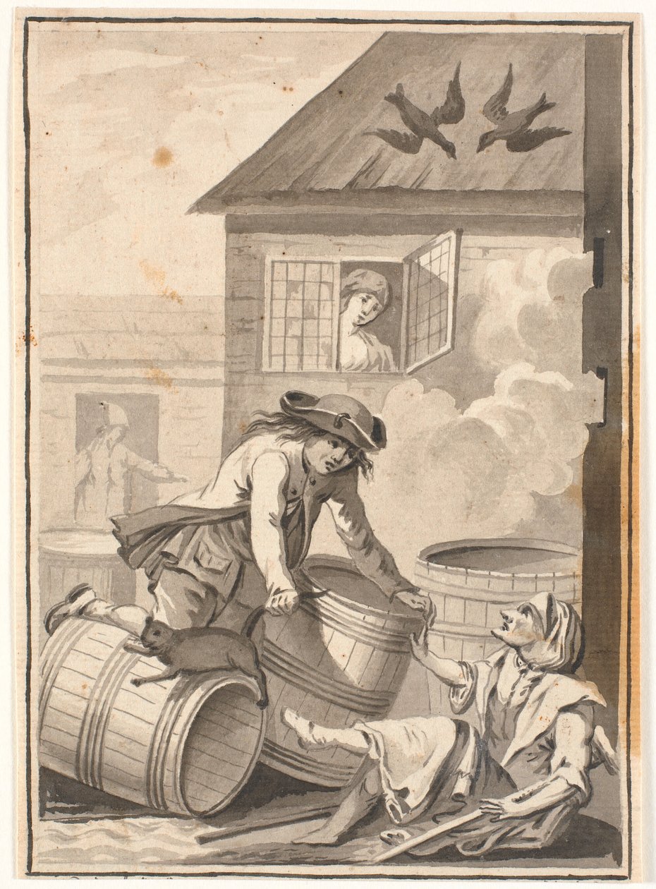 Jens Blok en Gunild. Illustratie voor Ludvig Holberg: Peder Paars 1772. (2e boek, 3e zang) door Johannes Wiedewelt