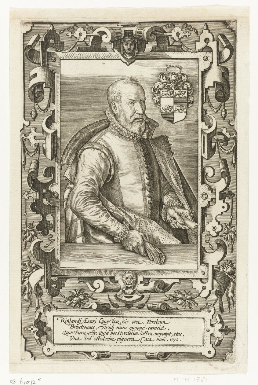 Portret van Jan van Brouckhoven, rentmeester van Rijnland door Johannes Wierix (attributed to)