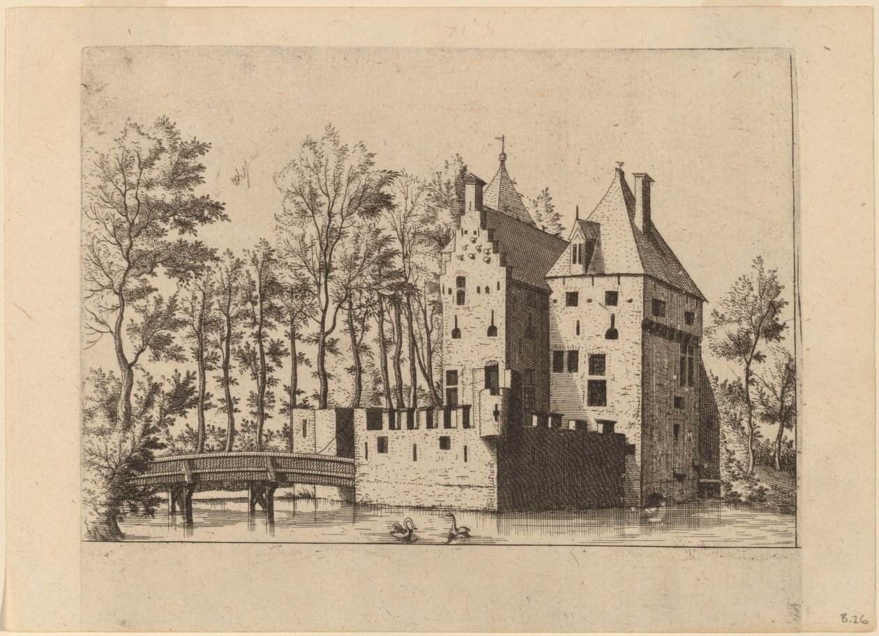 Kasteel met Ophaalbrug door Johannes and Lucas van Doetechum after Master of the Small Landscapes