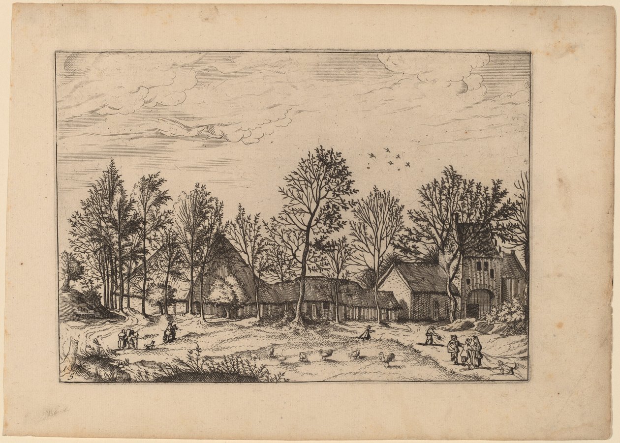 Boerderij met poort door Johannes and Lucas van Doetechum after Master of the Small Landscapes