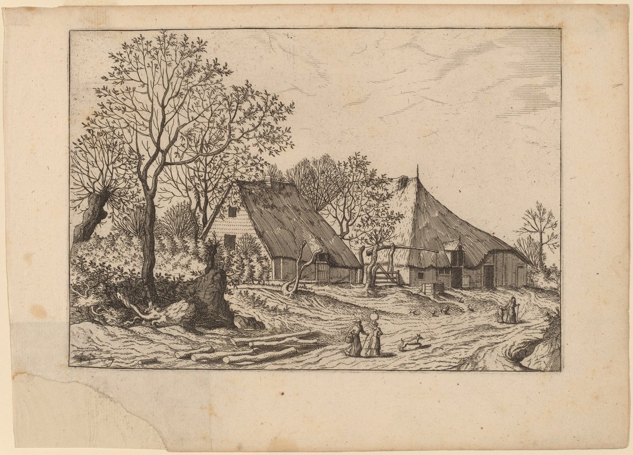 Boerderij met Schuur en Put door Johannes and Lucas van Doetechum after Master of the Small Landscapes