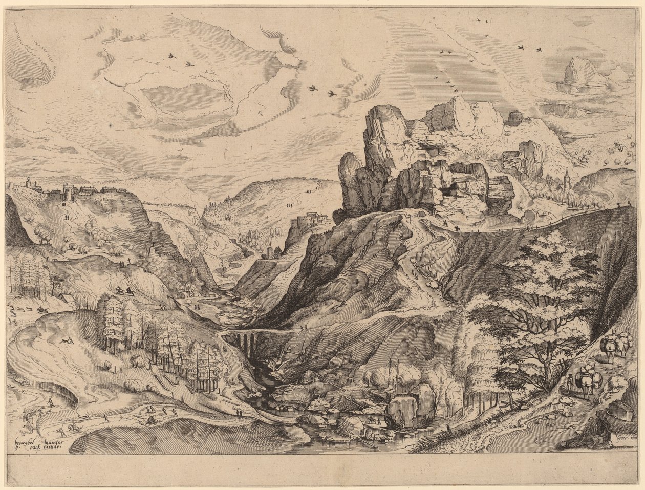 Alpenlandschap door Johannes and Lucas van Doetechum after Pieter Bruegel the Elder