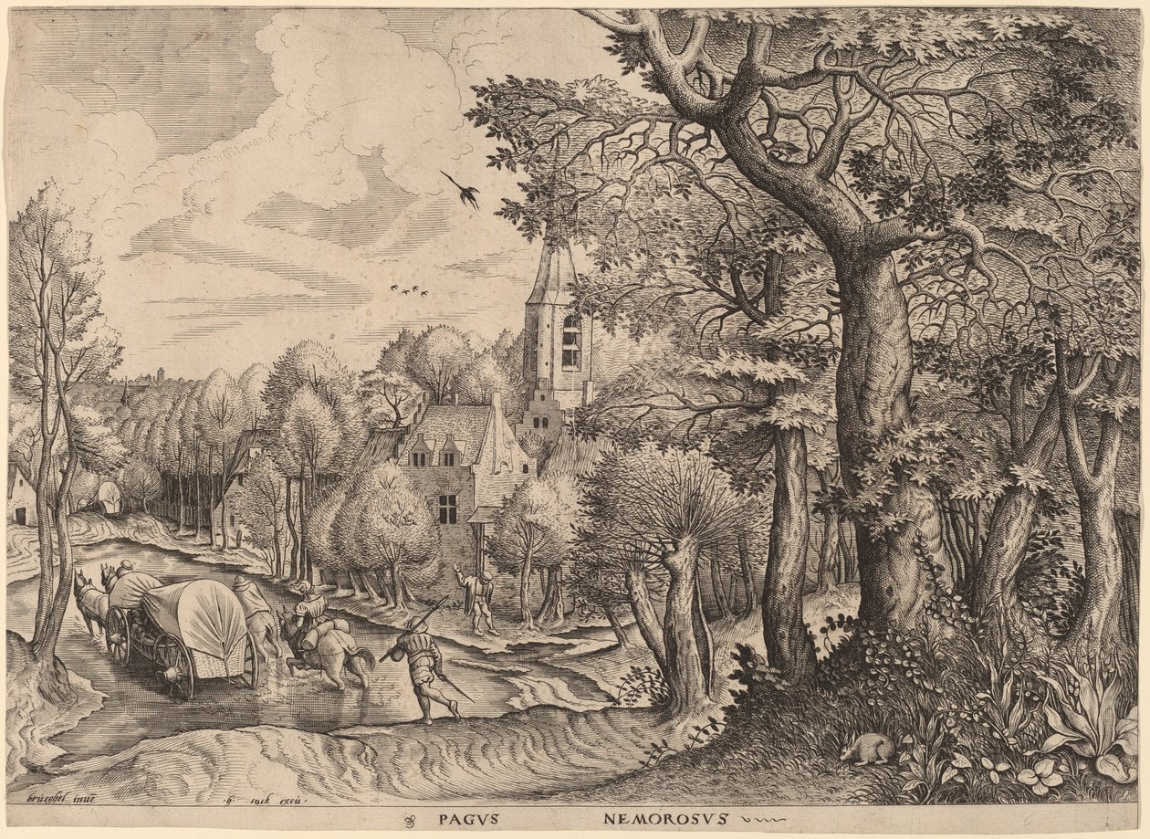 Bosrijk Dorp door Johannes and Lucas van Doetechum after Pieter Bruegel the Elder