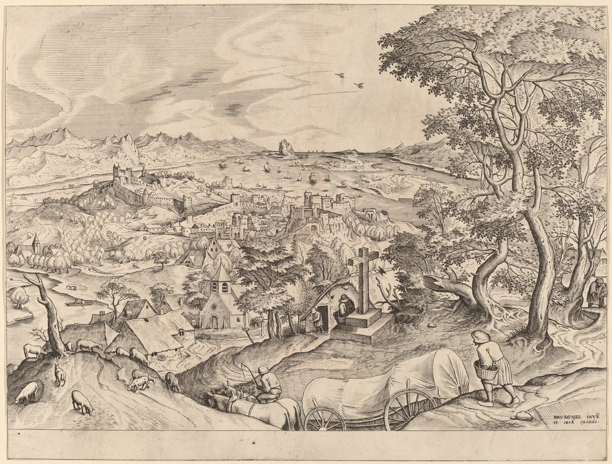 Plaustrum Belgicum door Johannes and Lucas van Doetechum after Pieter Bruegel the Elder