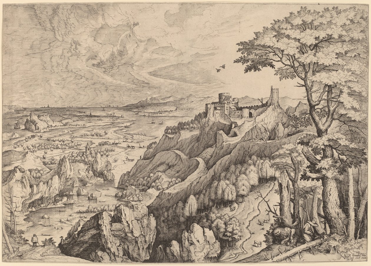 S. Hieronymus in de woestijn door Johannes and Lucas van Doetechum after Pieter Bruegel the Elder