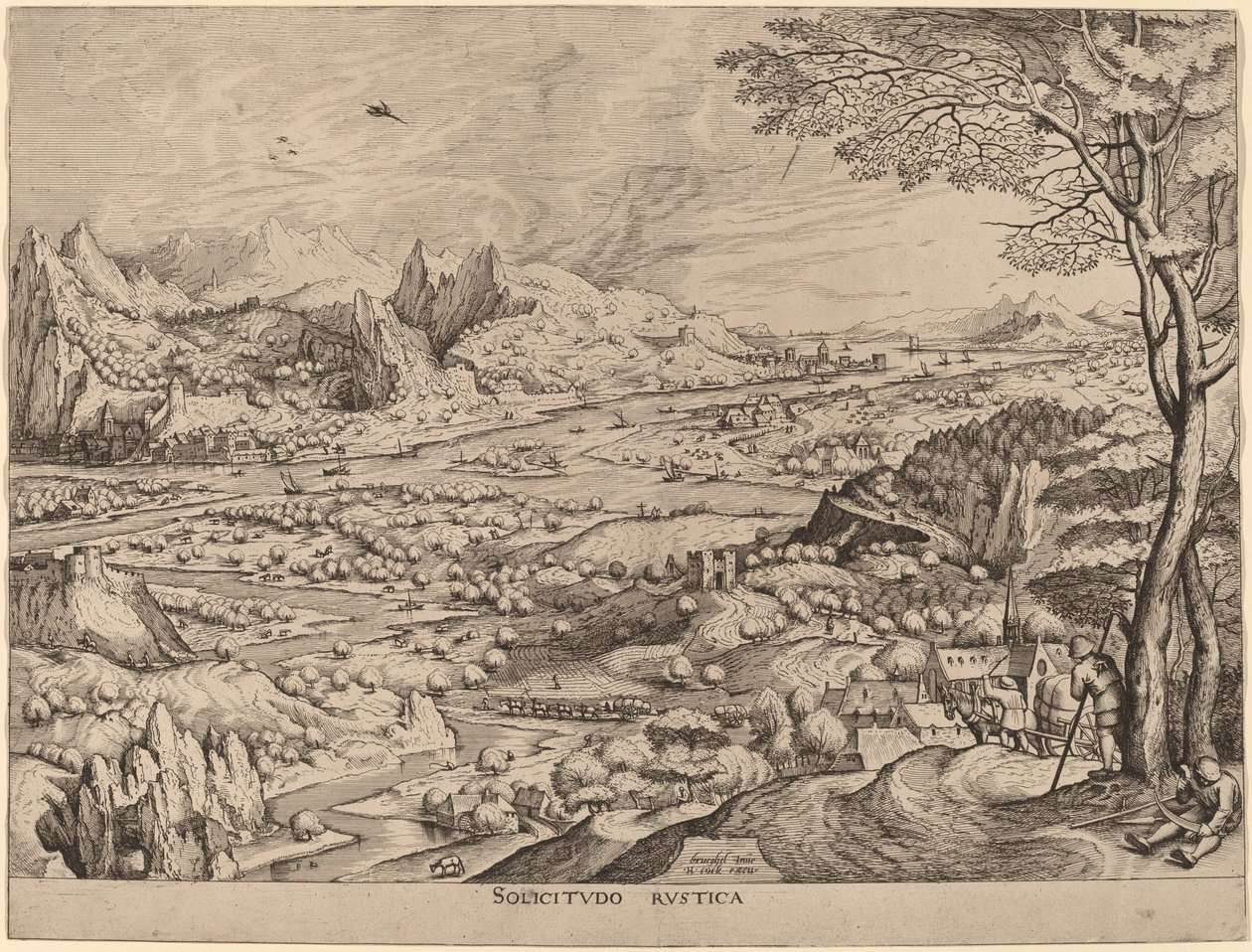 Solicitudo Rustica (Rustieke Zorgen) door Johannes and Lucas van Doetechum after Pieter Bruegel the Elder