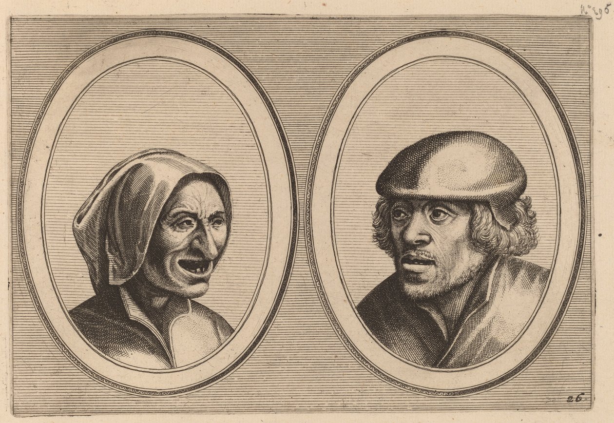 "Vrouw Verneem-al" en "Hans de Pluym-strijcker" door Johannes and Lucas van Doetechum after Pieter Bruegel the Elder