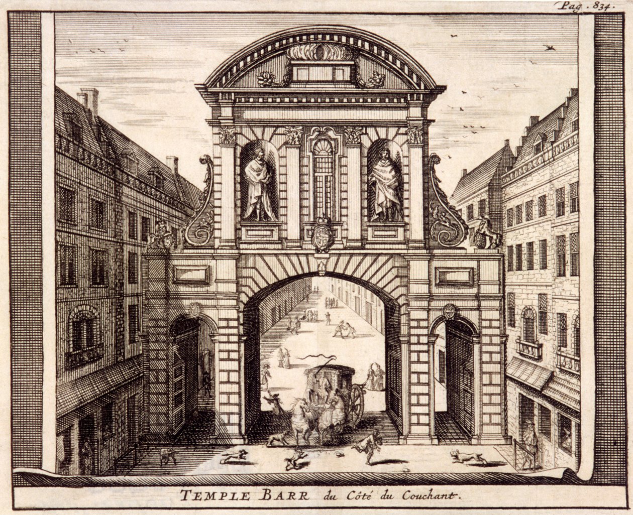 Temple Bar, Londen, ca. 1700 door Johannes de Ram