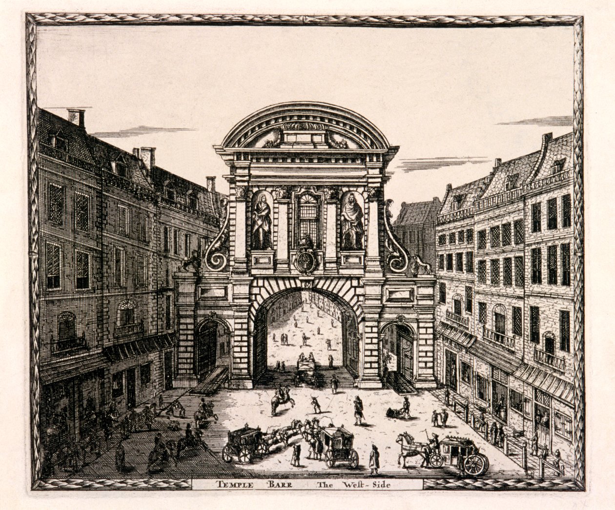 Temple Bar, Londen, ca. 1700 door Johannes de Ram