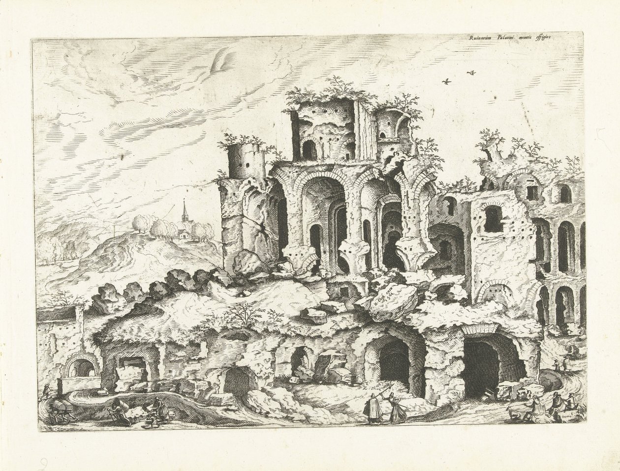 Derde gezicht op de ruïnes van de Palatijn door Johannes of Lucas van Doetechum (attributed to)