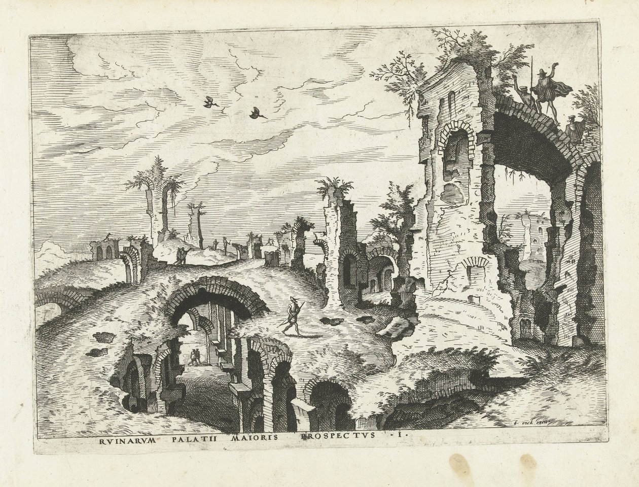 Gezicht op de ruïnes op de Palatijn door Johannes of Lucas van Doetechum (attributed to)