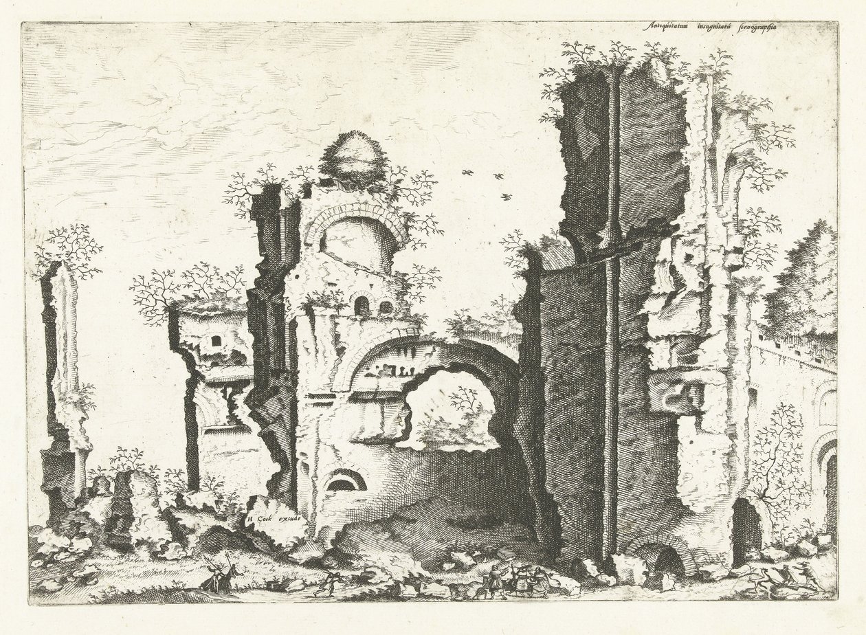 Gezicht op ruïnes, mogelijk de Thermen van Caracalla door Johannes of Lucas van Doetechum (attributed to)