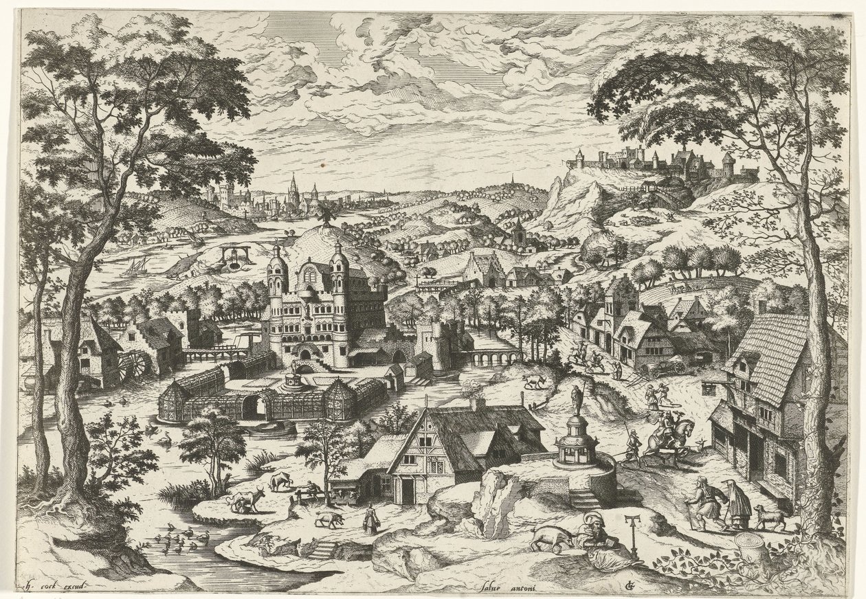 Landschap met de heilige Antonius door Johannes of Lucas van Doetechum