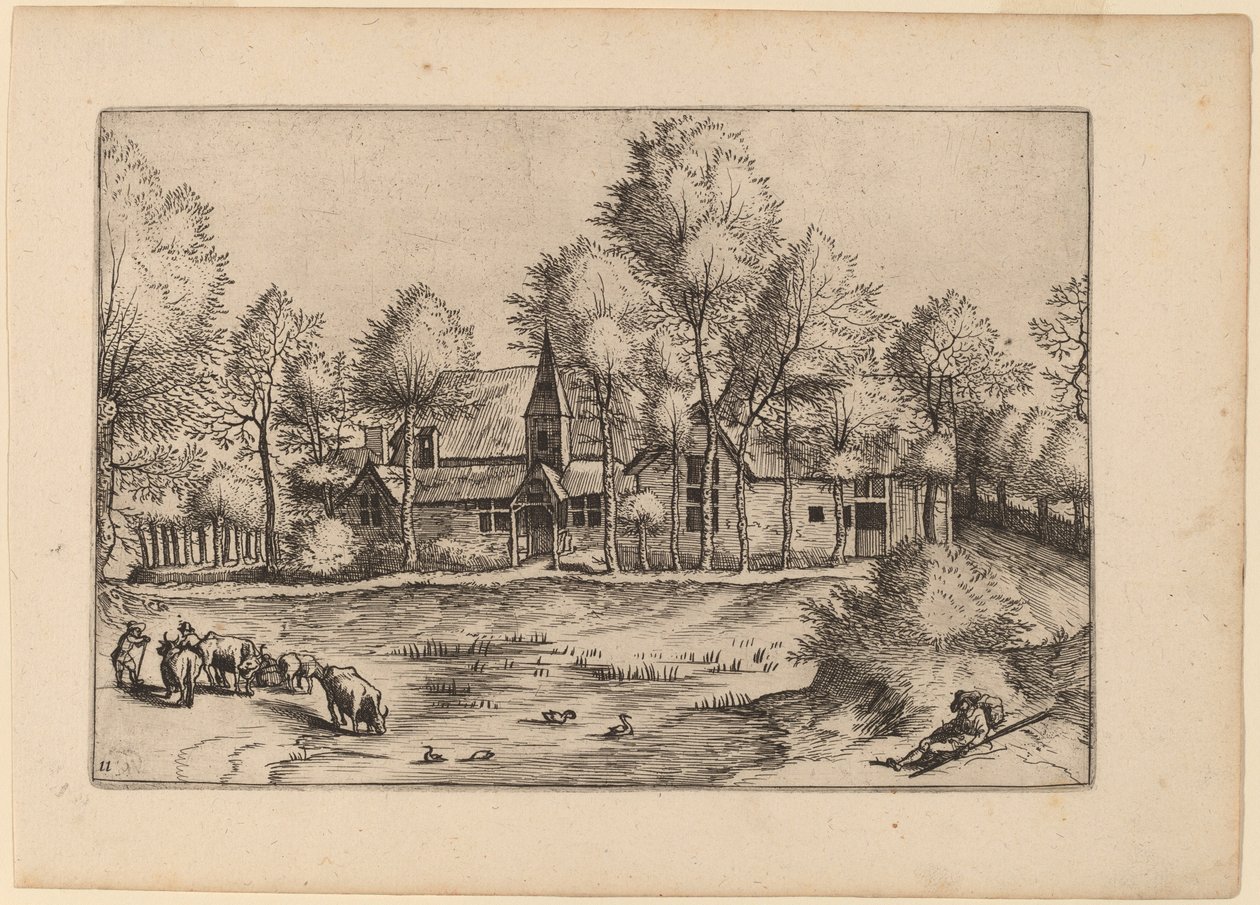 Dorp met Kerk door Johannes van Doetechum, the Elder and Lucas