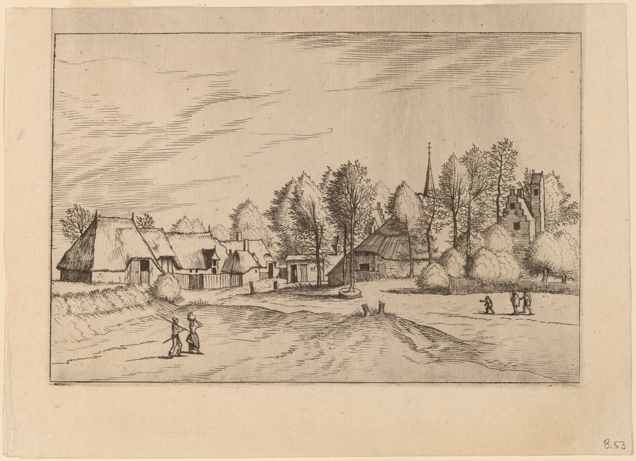 Dorp met Kerk door Johannes van Doetechum, the Elder and Lucas