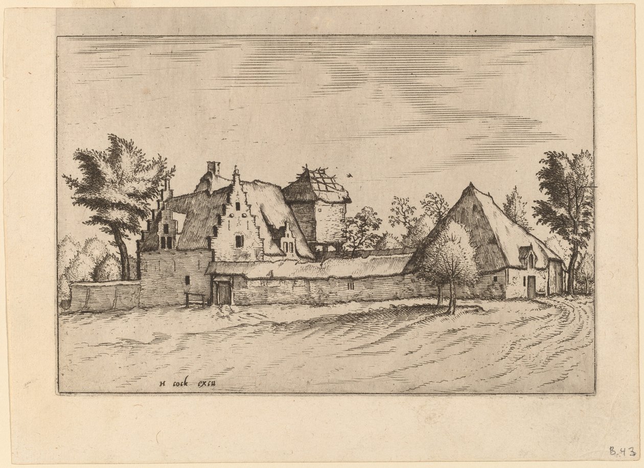 Boerderijen in een Hof door Johannes van Doetechum, the Elder and Lucas