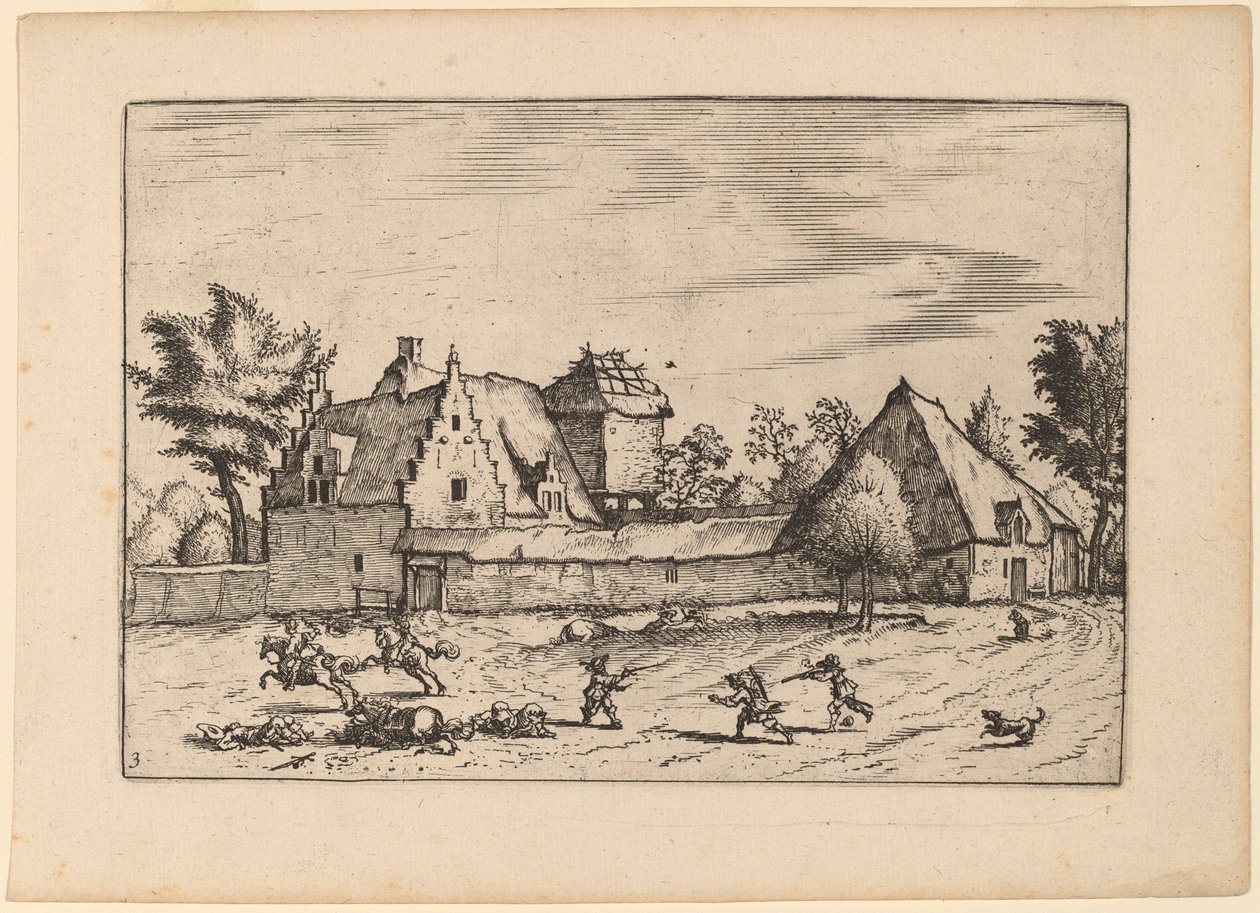 Boerderijen in een Hof door Johannes van Doetechum, the Elder and Lucas
