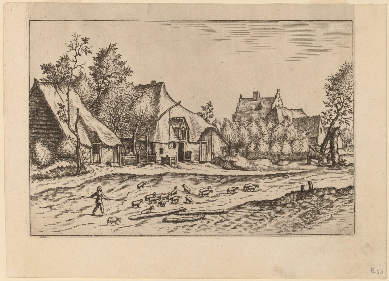 Boerderijen in een Dorp door Johannes van Doetechum, the Elder and Lucas