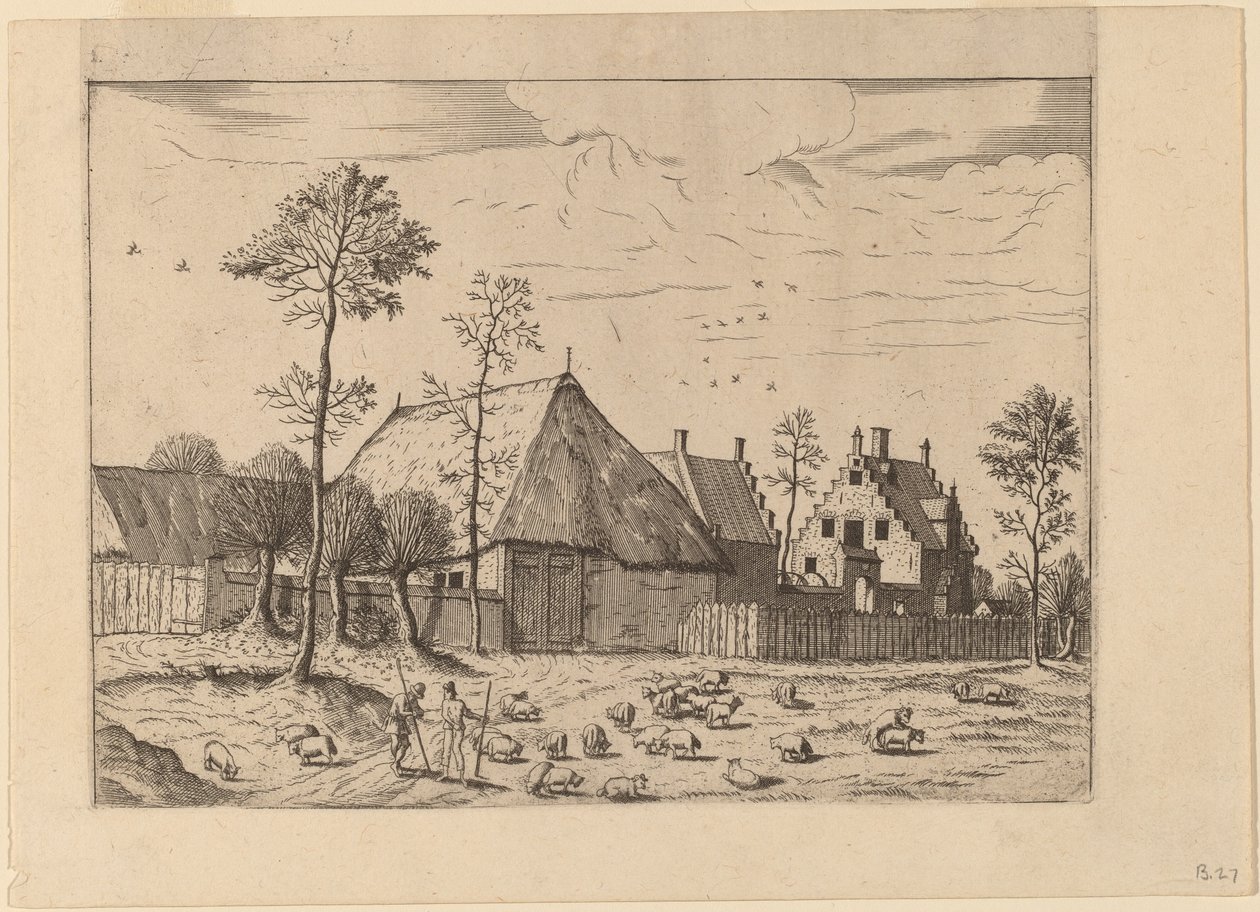 Schuur met huisje door Johannes van Doetechum, the Elder and Lucas