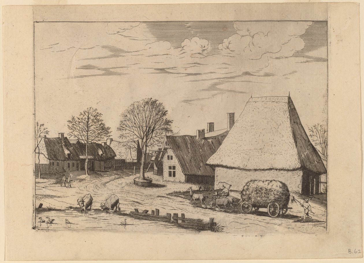 Dorpsstraat met hooiwagen door Johannes van Doetechum, the Elder and Lucas