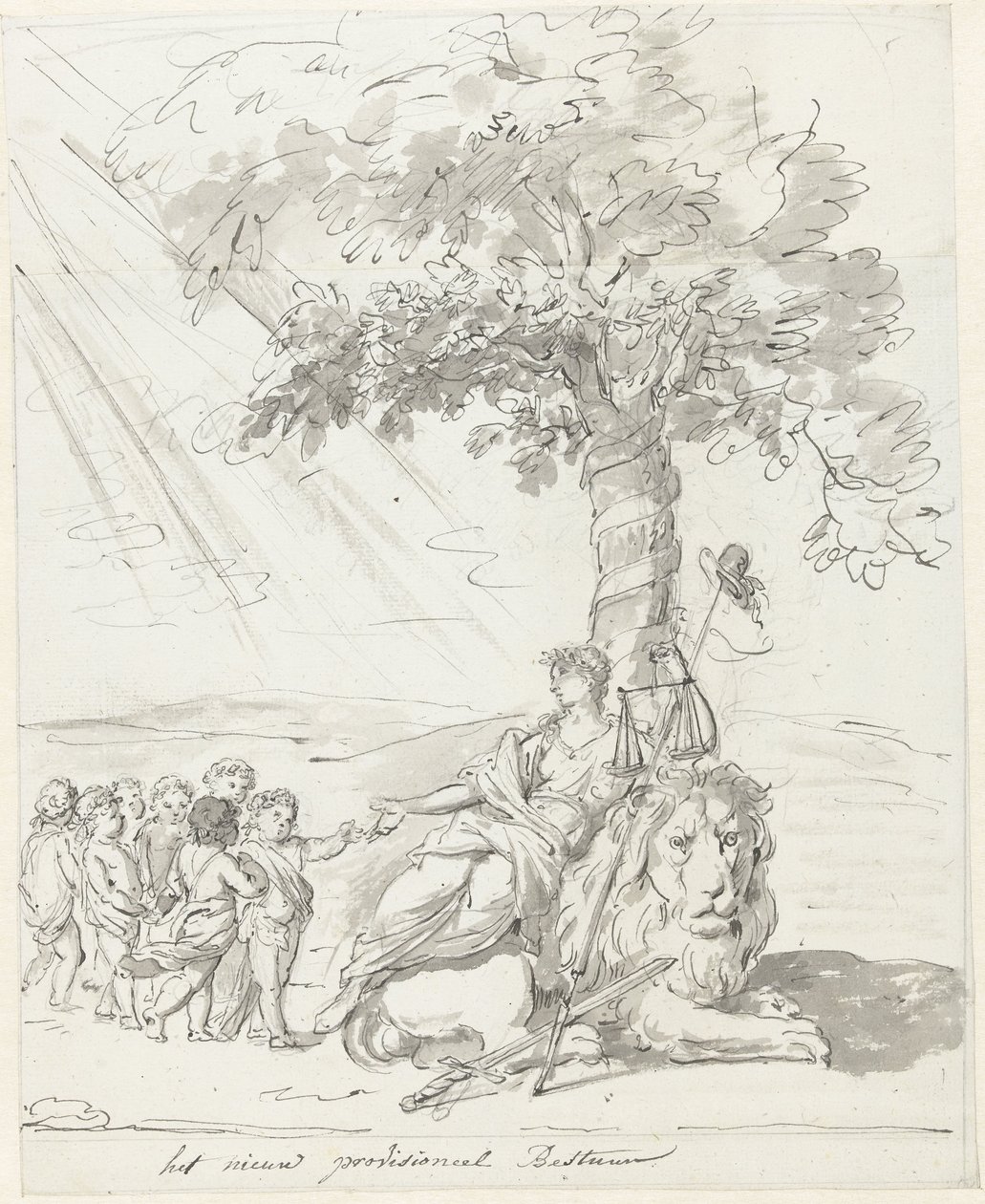 Het Volksbewind Gevestigd, decoratie op het Amstelveld, 1795 door Johannes van Dregt (rejected attribution)