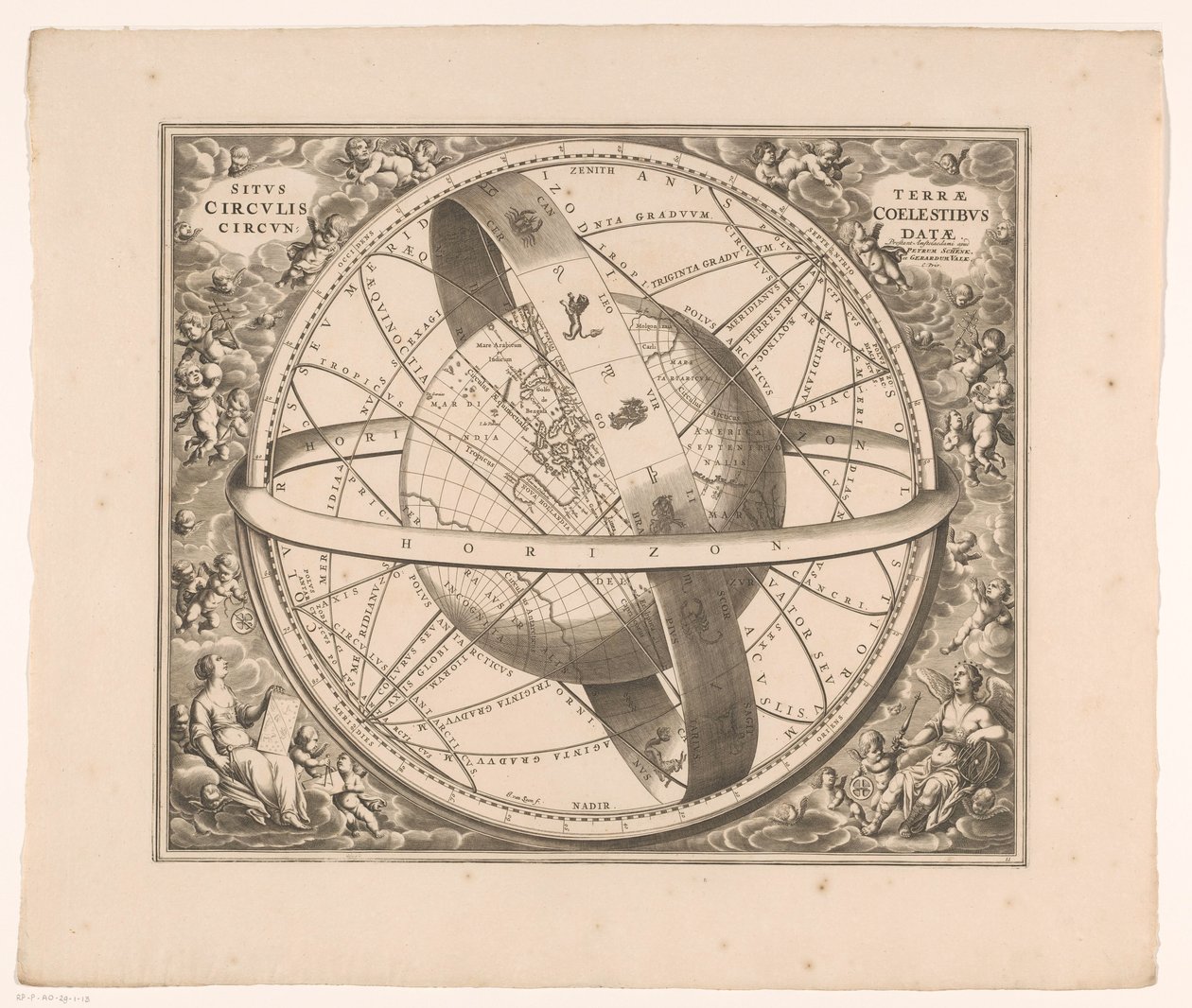 Hemelkaart van de aarde volgens het stelsel van Ptolemaeus door Johannes van Loon